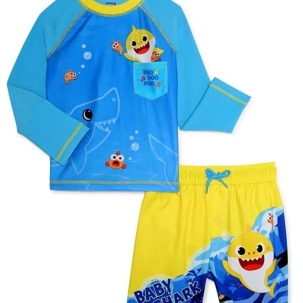 Nickelodeon Pinkfong Baby Shark Toddler Boy Long Sleeve Rash Guard & Swim Trunks